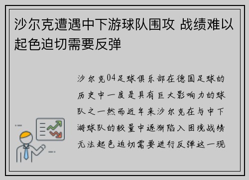 沙尔克遭遇中下游球队围攻 战绩难以起色迫切需要反弹